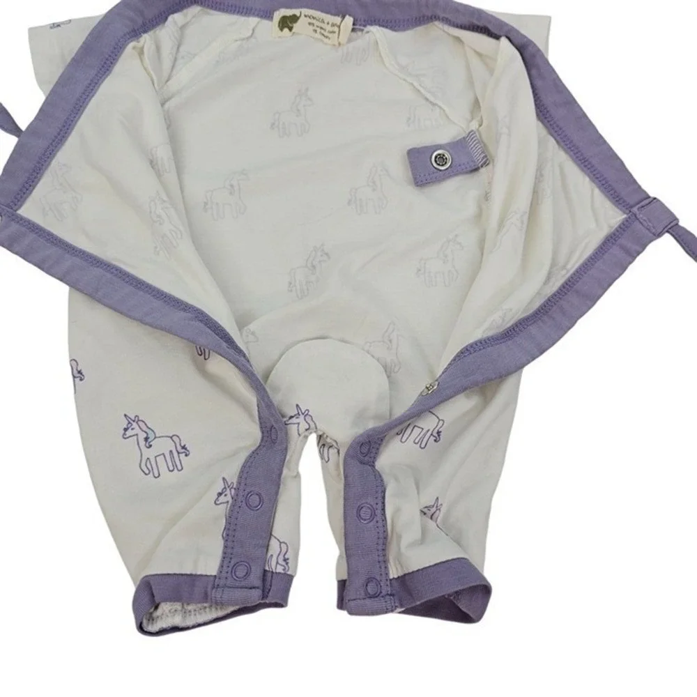 Baby 0-3M Monica + Andy Kimono Romper Set Purple Hearts Unicorn Organic Cotton‎